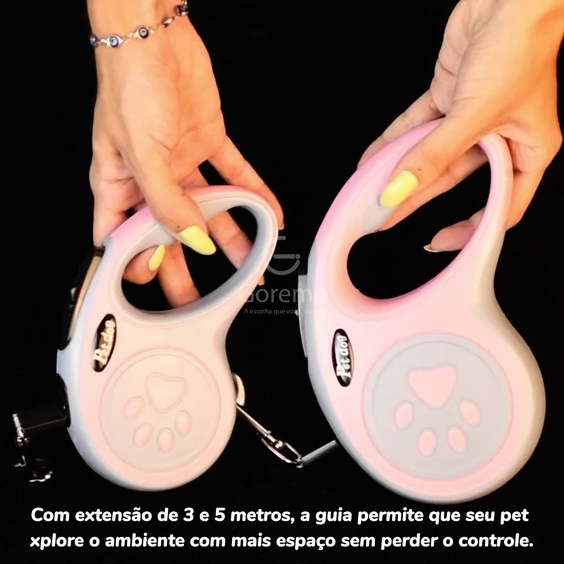 Coleira Guia Retrátil 3/5 Metros Pets Cachorro Cães Gatos Resistente com Trava até 12kg