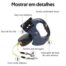 Guia Dupla Retrátil para 2 Cães | Resistente, Luz LED e Trava Automática, Perfeita para Passeios Noturnos -Z17