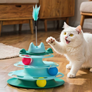 Torre de Brinquedo para Gatos de 4 Andares, com 3 Bolinhas e Penas, Estimula a Energia dos Gatos